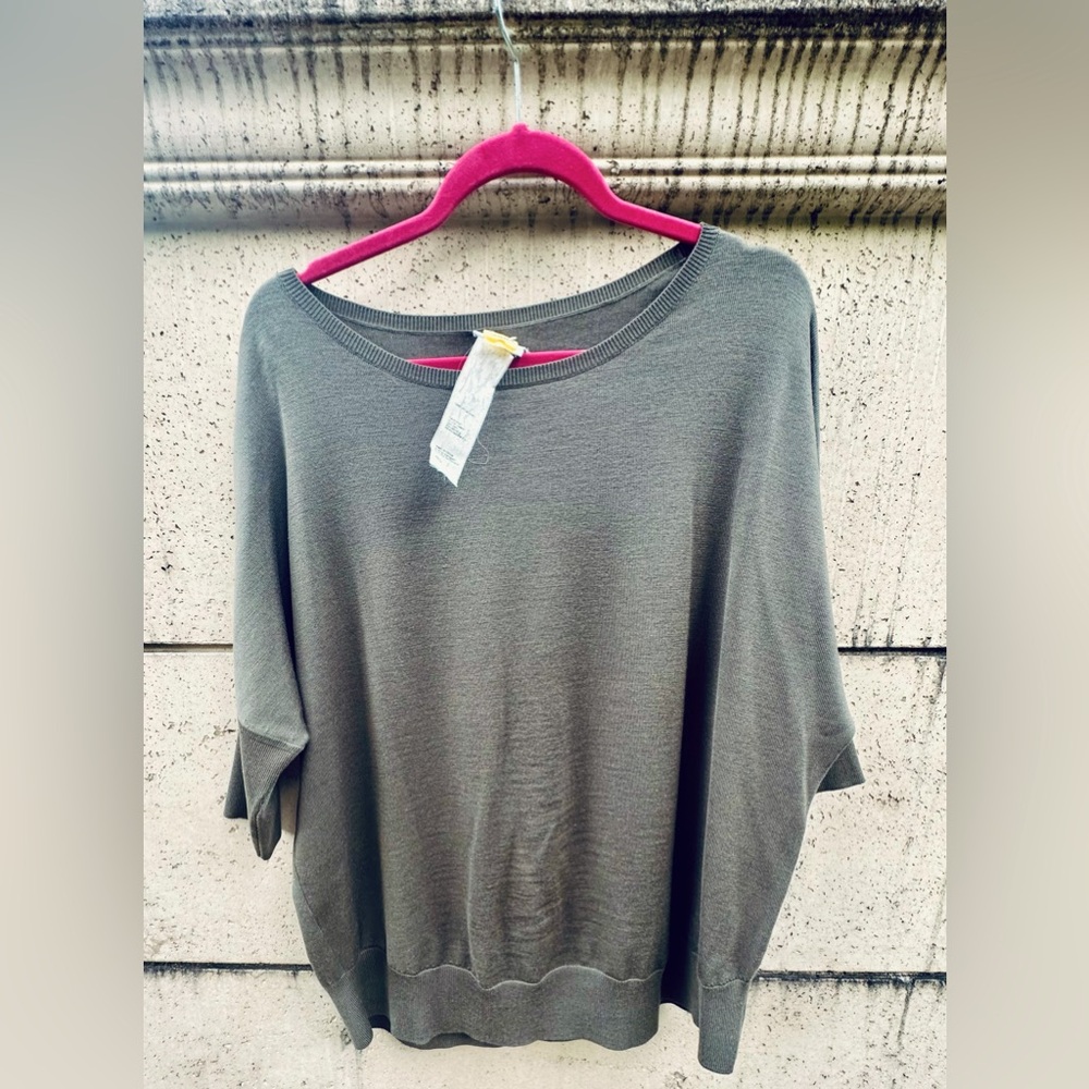 Akris Punto✨Dolman 3/4 Sleeve Sweater ✨ 100% Wool ✨ Stone Grey ✨ Size 10
